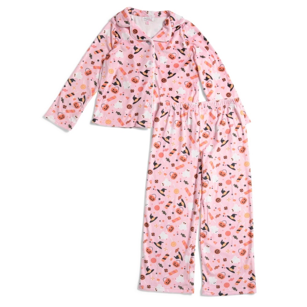 Bmagical by Btween Girls 10 Pink Halloween Velour Pajama Set Button Up Pants